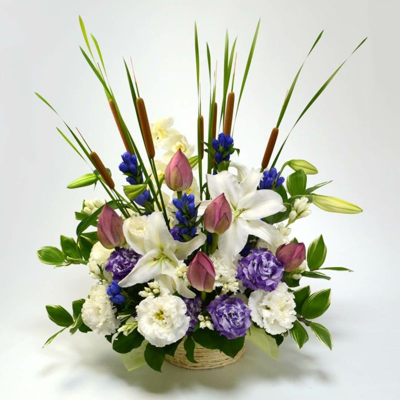 蓮とガマのアレンジメント（ご供花）｜青山花茂本店