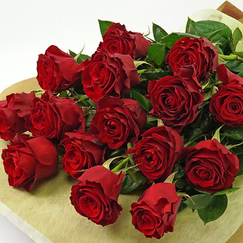 赤いバラ15本の花束の画像