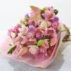 ユリと大輪バラのピンクの色調の花束