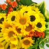 【父の日】黄色いヒマワリやカラー、オレンジのスプレーバラの花束