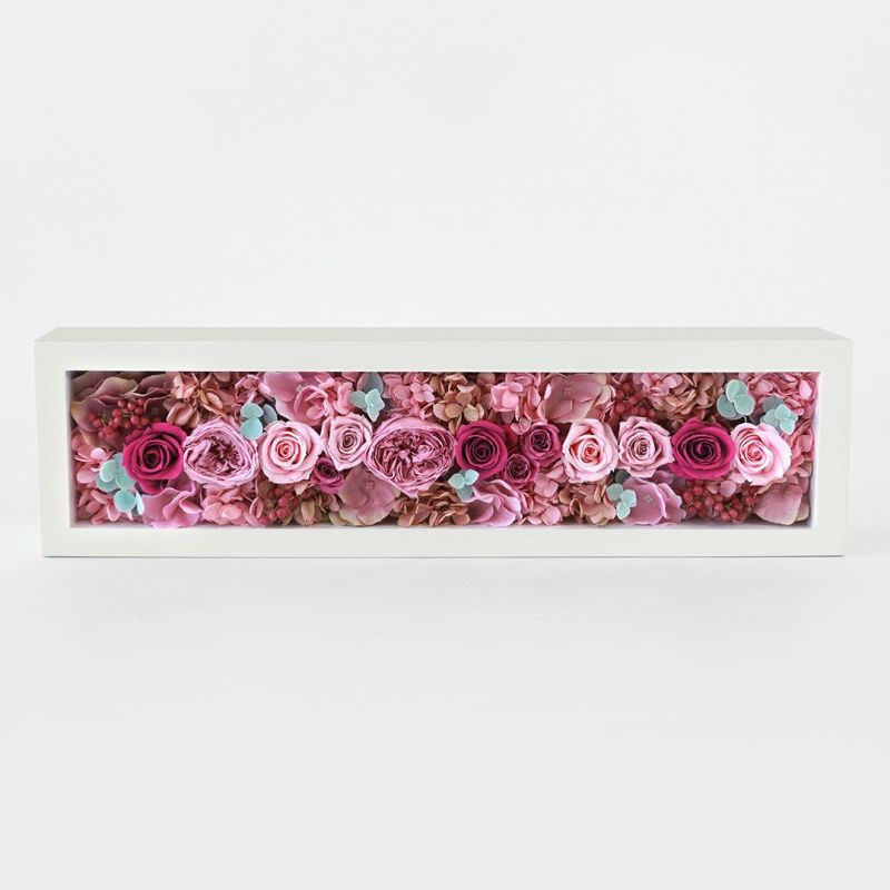 濃淡ピンクのバラやハイドランジアのプリザーブドフラワーボックス