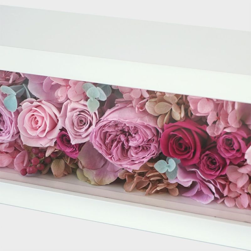 【母の日】濃淡ピンクのバラやハイドランジアのプリザーブドフラワーボックス