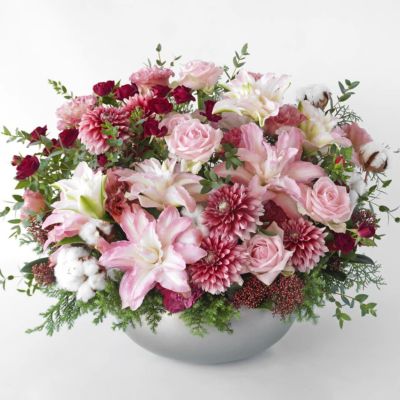 77】生花 ユリ 八重咲き 2MIX 紅白 切り花 アレンジ 花束 贈答