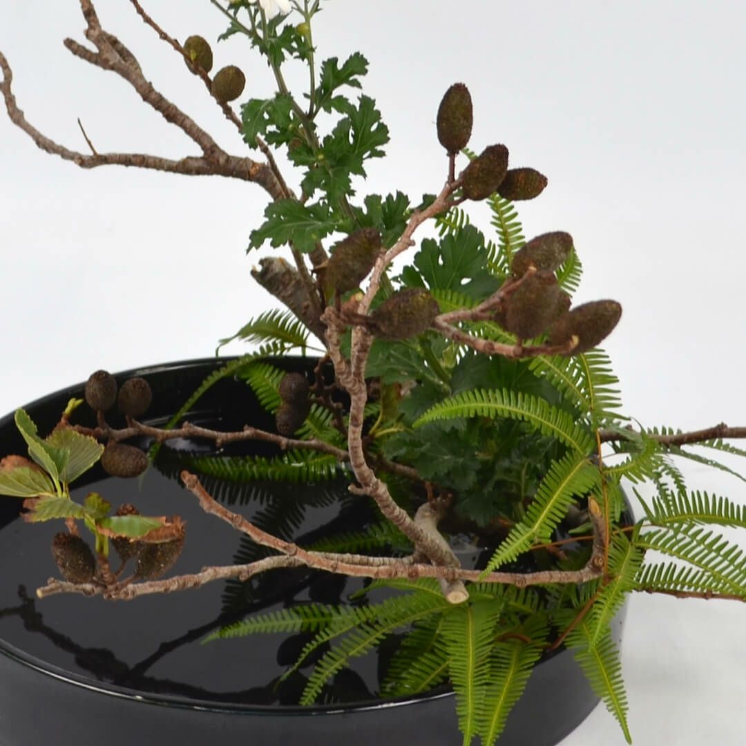 秋のいけばな花材＜榛の木・小菊・山しだ＞