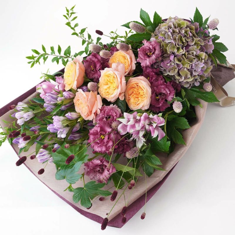 【敬老の日】オレンジのバラやトルコキキョウの花束