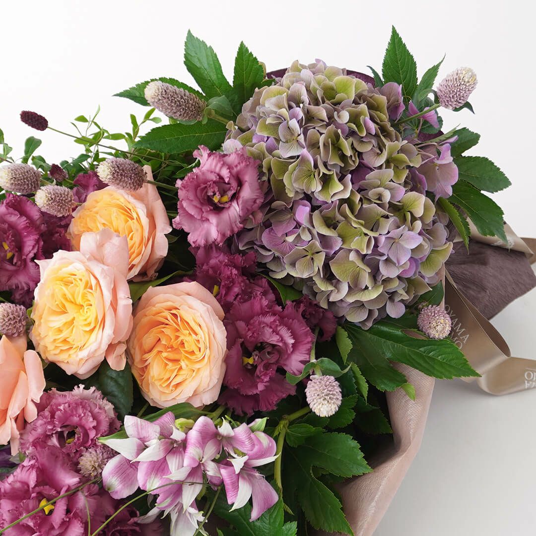【敬老の日】オレンジのバラやトルコキキョウの花束