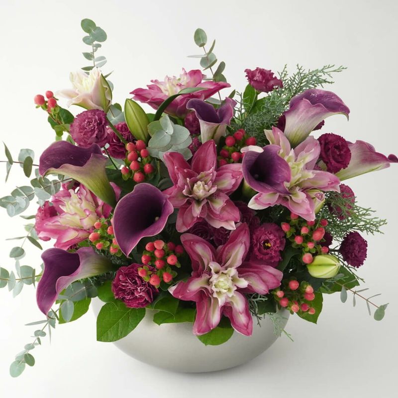 【お歳暮・クリスマス】八重咲ユリやカラーのアレンジメント