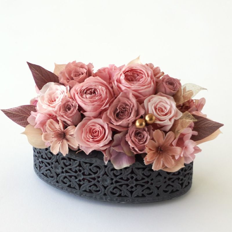 【お歳暮・クリスマス】ピンクのバラやハイドランジアのプリザーブドフラワー