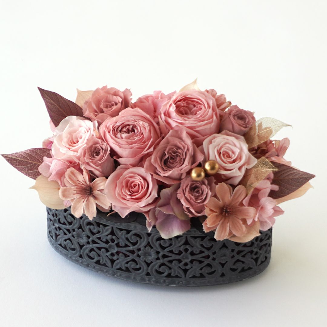 【お歳暮・クリスマス】ピンクのバラやハイドランジアのプリザーブドフラワー